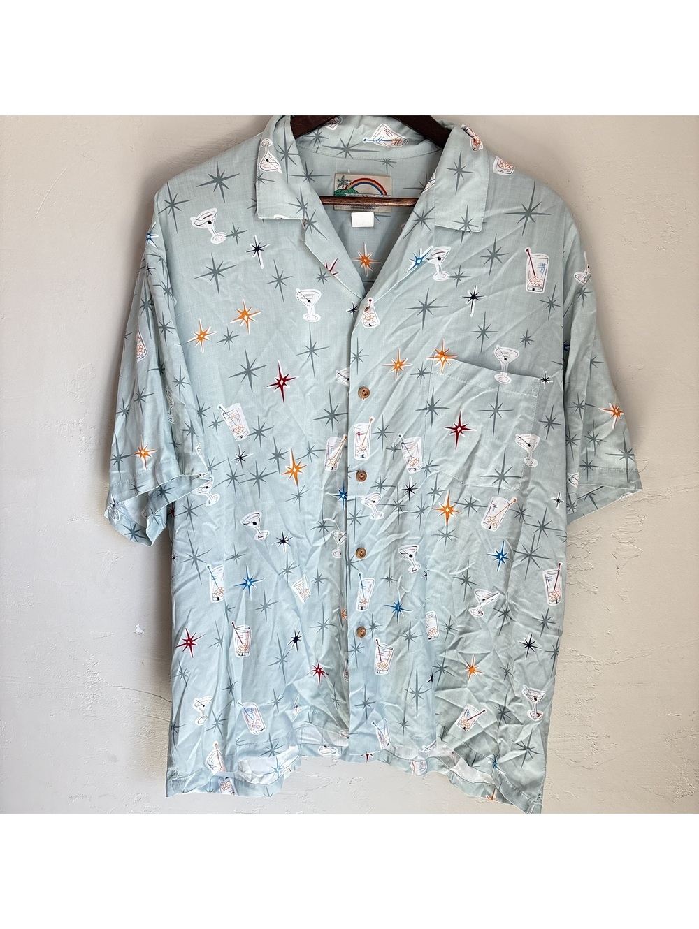 Paradise Found Hawaiian Shirt Mens XL Orbit Cocktail Lounge Pinup Mid Century